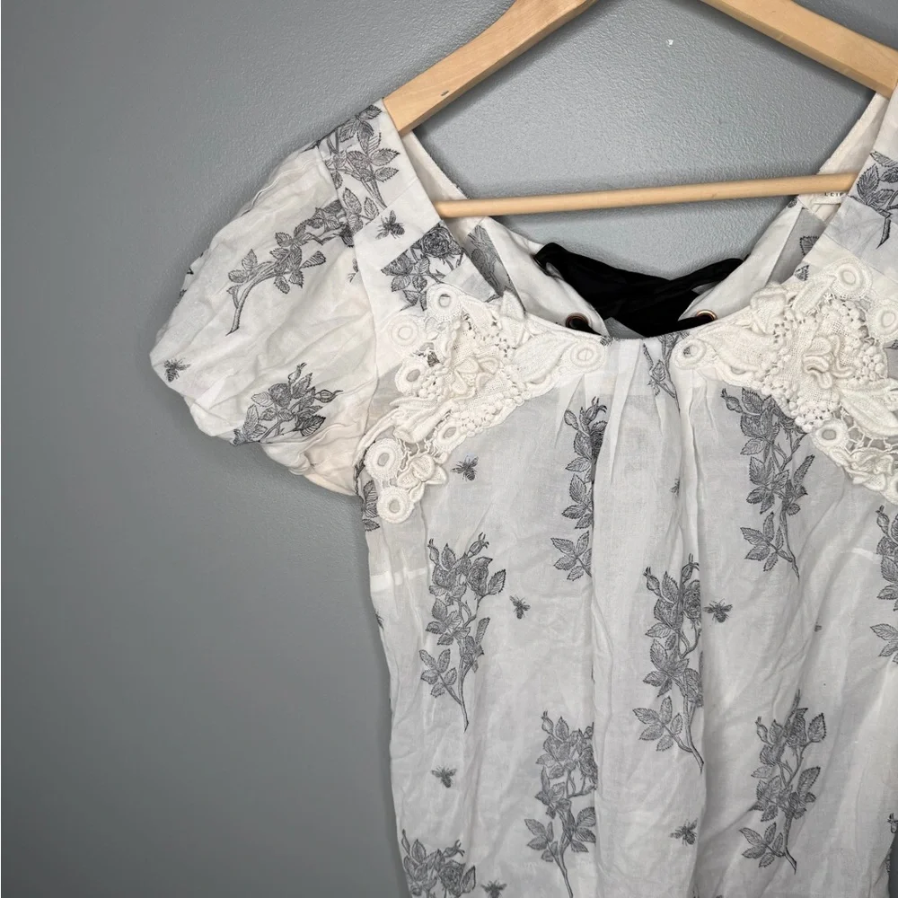 Anthropologie x Leifsdottir Tie Back Puff Sleeve Sheer Floral Bee Print Blouse